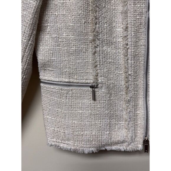 LAFAYETTE 148 Tweed Fringe Zip Front Blazer, Ivory, Pockets, Sz 8 - Picture 7 of 13